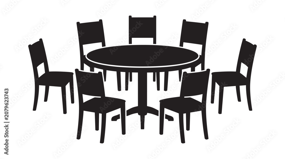 Fototapeta premium Round table and chairs arrangement black silhouette