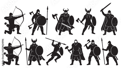 Foto Viking Warrior Collection In Dynamic Poses Black Silhouette