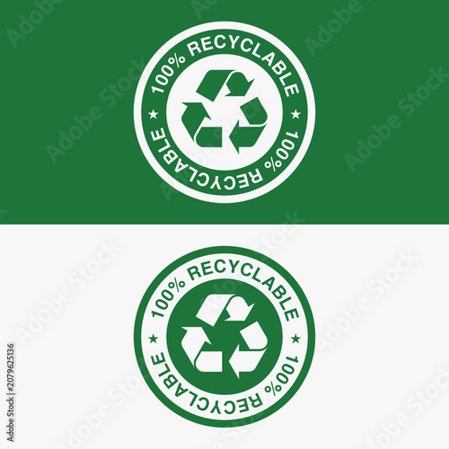 100 Percent Recyclable Circular Badge Seal for Sustainable Packaging Labels vector