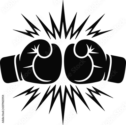 Foto Black Boxing Gloves with Explosive Burst Icon fight