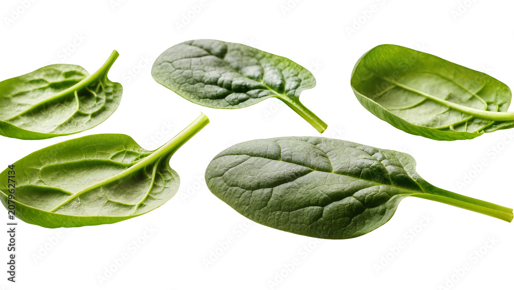 Fototapeta premium Isolated fresh green spinach leaves, healthy natural food ingredient for nutritious cooking