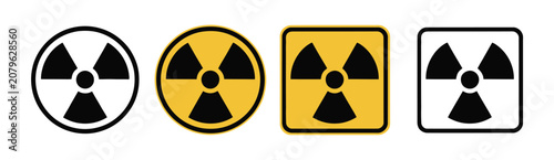 Photos Radiation hazard symbol icon set, nuclear warning signs in circular and square styles, safety labels for radioactive danger and industrial protection