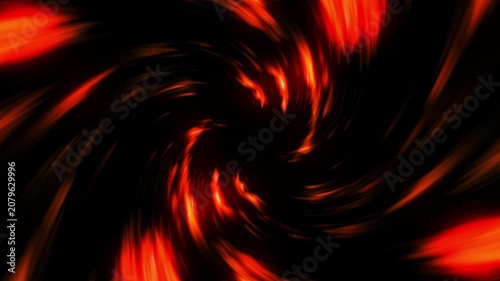 High-resolution 4K motion graphic featuring an intense, swirling vortex of vibrant fire-like orange and red light trails on a dark background. 