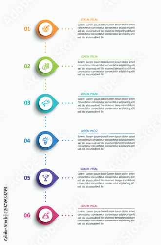Business infographic vector design template with 6 options, steps or processes. Can be used for workflow layout, diagram, annual report, web design