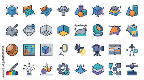 3D Modeling and Computer Graphics Icon Set