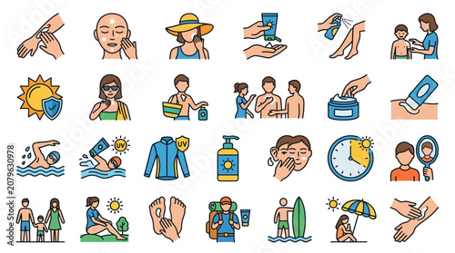 Sun Protection and Skincare Icon Set
