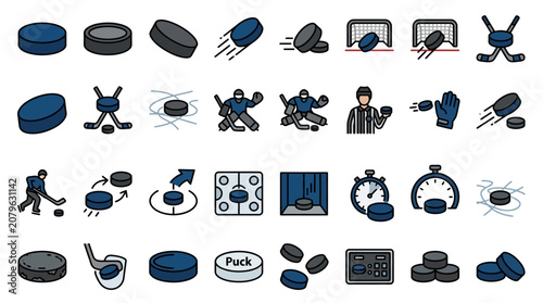 Ice Hockey Puck and Game Icon Set