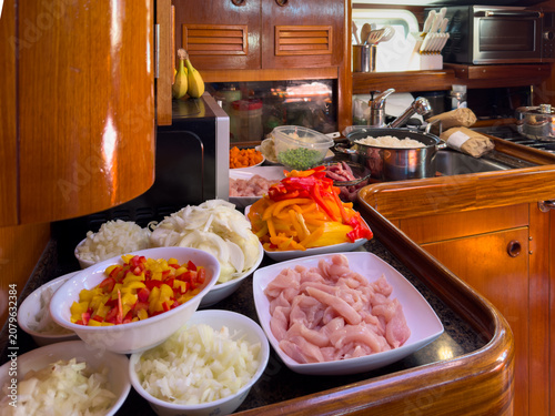Meal preperation in a boat galley