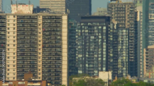 View of the city in North America, experiencing extreme heat alert. Atmosphere air distortion with temperatures rising over 40 Celsius. Increasingly hot and torrid summer.