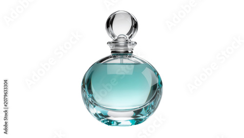 Canvastavla Isolated elegant glass perfume bottle filled with fresh blue liquid, luxury frag