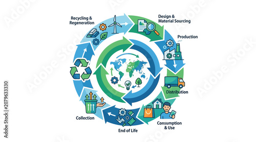 Schilderij op canvas Circular Economy Iconography: Recycling, Regeneration, Collection, and Sustainab