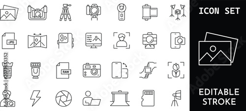 Fotografie Photography linear icon set collection of vector illustration with editable stroke