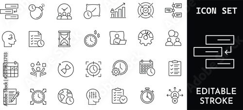 Schilderij op canvas Time management and productivity icon set, deadline and efficiency linear icons, editable stroke
