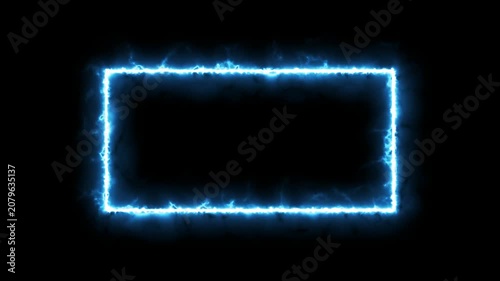 rectangle frame icon animation glowing neon pink and blue color bordar frame display box round shape retro screen photo frame rotation seamless footage line movement on black background.