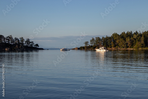 Pleasure boats anchored in a tranquil bay