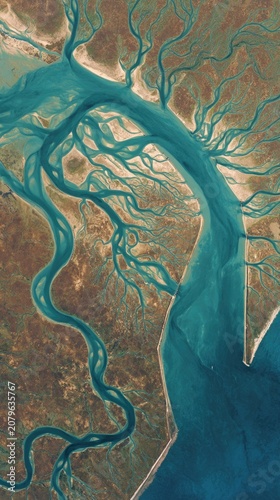Winding river estuary along the coastline