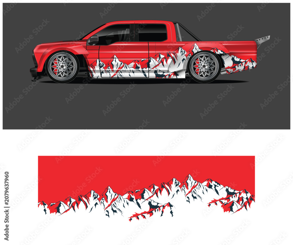 Fototapeta premium Dynamic Mountain-Themed Car Wrap Design