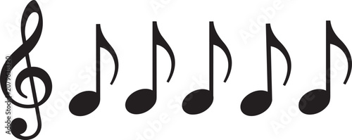 Tableau sur toile Treble clef with six eighth notes on a white background representing musical not