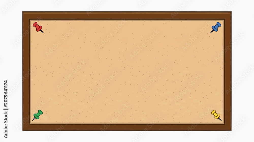 Naklejka premium Empty Cork Bulletin Board with Four Colorful Push Pins on White Background