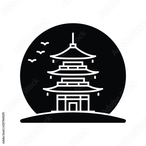 Japanese Pagoda Traditional Architecture Solid Silhouette Icon Design Collection