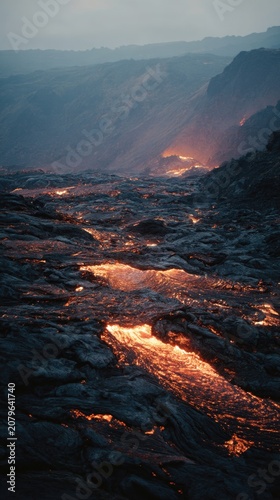 Lava flows create glowing rivers