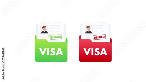 Approved and denied visa application documents animation