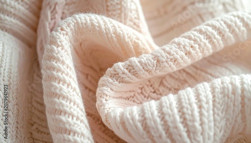 Close up of soft white knitted wool textile texture.