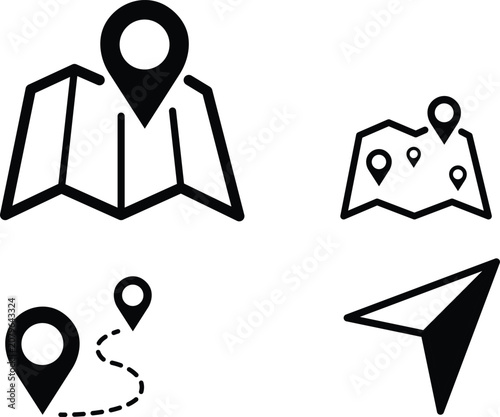 Map Location Navigation Icon Collection With Pin, Route, Direction, And Folded Map Symbols For Travel Vector Design