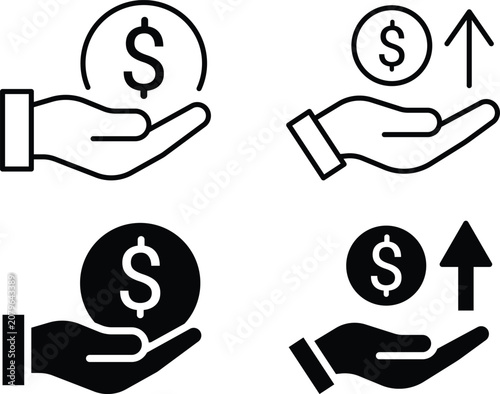 Money Hand Financial Support Icon Collection With Income, Payment, Investment, And Growth Symbols For Business Vector Design