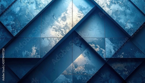 Close-up of textured blue geometric triangular wall plates