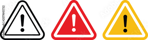 Warning Sign Safety Alert Icon Collection With Triangle Caution Symbols In Outline, Red, And Yellow Vector Design