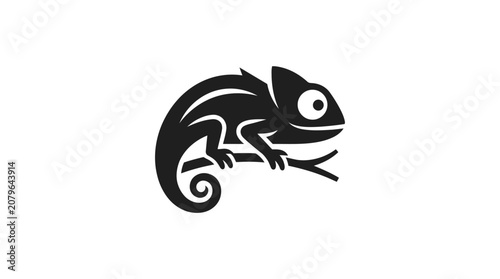 Black Chameleon Silhouette Profile View.