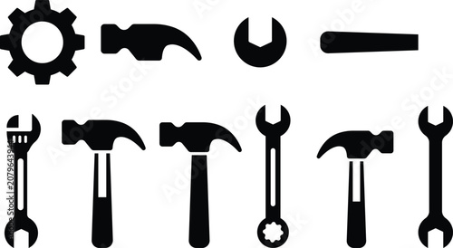 Tools Equipment Maintenance Icon Collection With Hammer, Wrench, Gear, And Repair Symbols For Engineering And Construction Vector Design