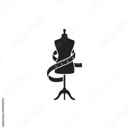 Black dress form mannequin with tape.