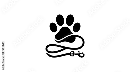 Black dog paw print with leash.