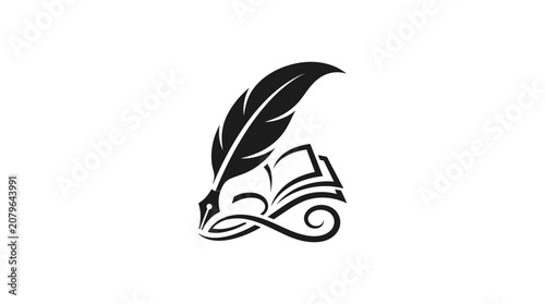 Cuadro en lienzo Black feather on open book.