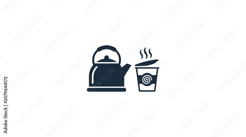 Fototapeta premium Black kettle and coffee cup icons.