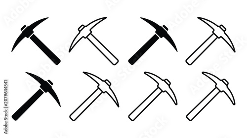 Fotografi Collection Of Pickaxes In Various Positions Black And White Silhouette