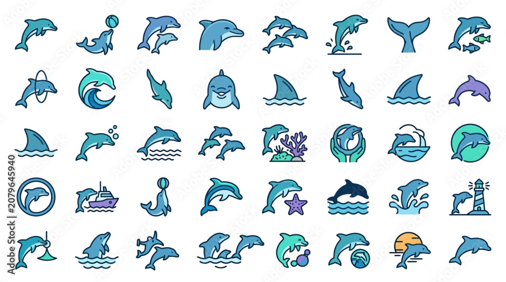 Obraz premium Dolphin Icon Set