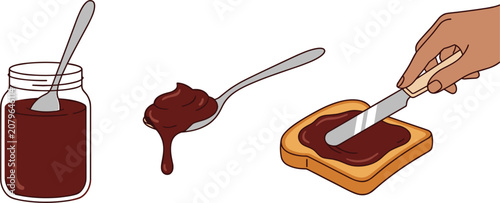 Foto Chocolate Hazelnut Spread Serving Process Vector Set with Glass Jar Full Spoon a