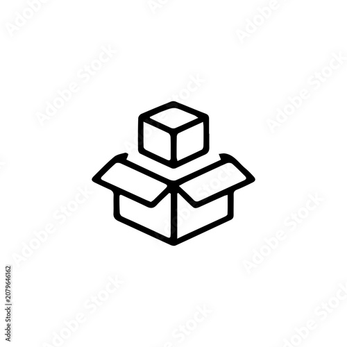 open box line icon. isometric package unboxing, parcel unpacking shipping service, warehouse inventory freight location tracking minimal vector illustration. simple black outline sign. editable stroke