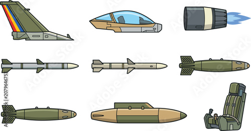 Valokuva Military Fighter Jet Component Asset Icon Set Featuring Guided Missiles Air Forc