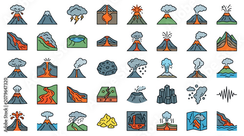Volcano and Geological Activity Icon Set