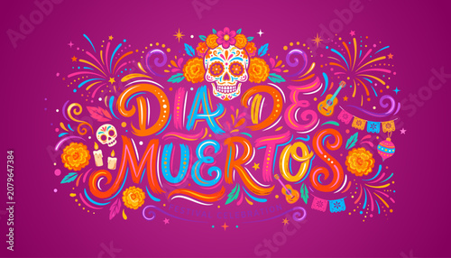 Fotografía Vibrant dia de muertos halloween vector graphic for festive celebrations