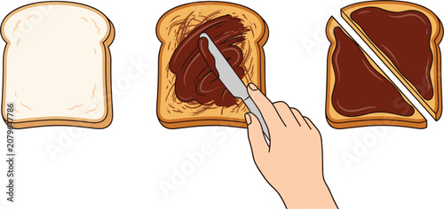 Foto Step by Step Guide of Spreading Sweet Chocolate Hazelnut Butter on Toast Slices
