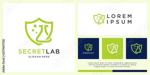 Secret lab logo design with tube and shield