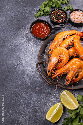 Cooked tiger prawns with lime and spices