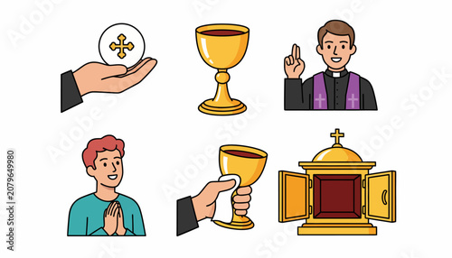 Konstfotografi Christian communion, Eucharist icons, priest, bread and wine, holy sacrament, 6