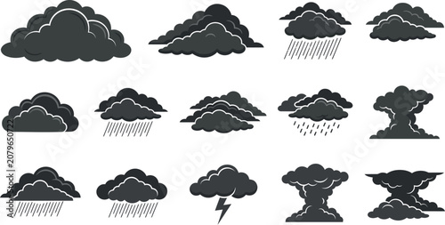 Storm Cloud Weather Icons Set Rain Thunder Vector Collection Isolated on White Background