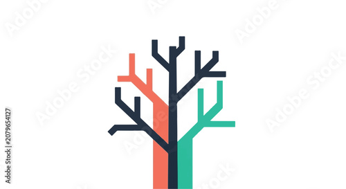 Minimalist tree illustration with colorful branches for design and decoration